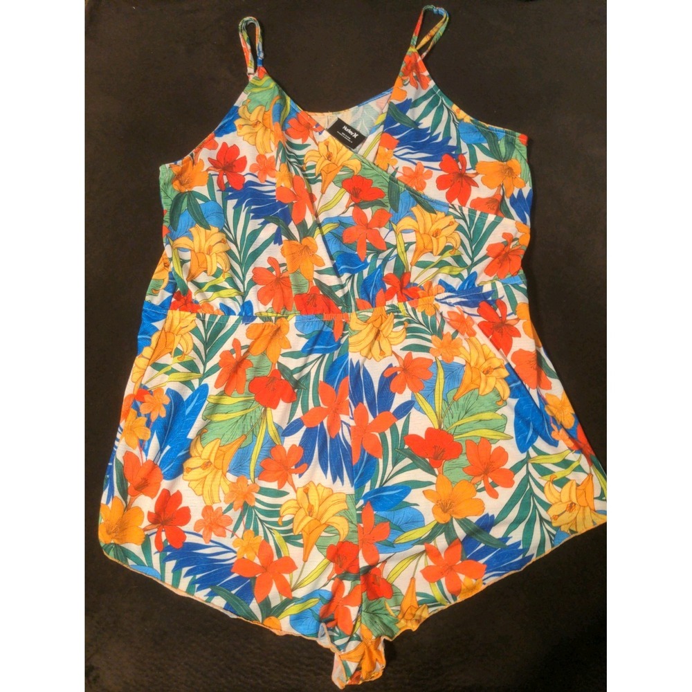 Hurley Women's Spaghetti Strap Surplice Floral Romper Size XL Multicolor